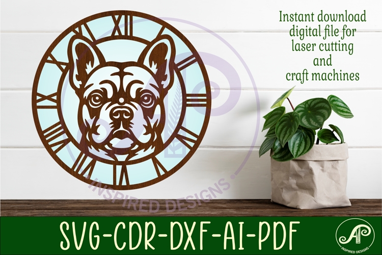 French Bulldog clock wall clock laser cut file