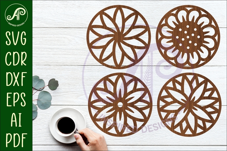 Floral Coasters, laser cut out flower coaster d3