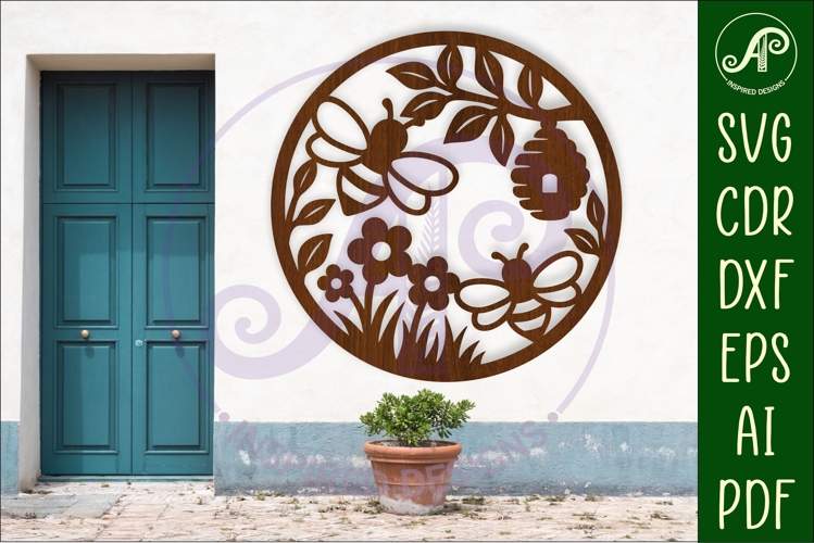 Bees and flowers wall sign, SVG file.
