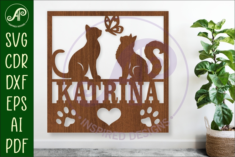 Cat lovers square named wall sign or card topper svg