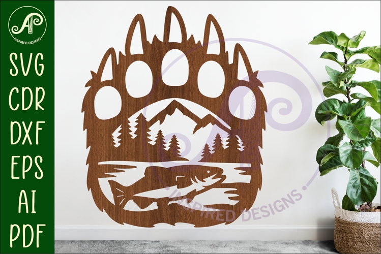 Bear paw print with Fishing wall sign