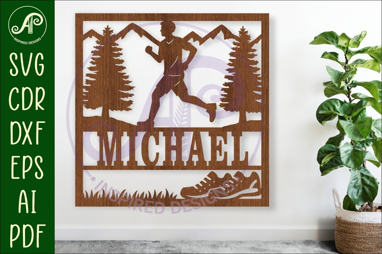 Runner, male running themed named wall sign or card topper
