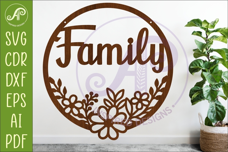 Round Floral Family Sign SVG, Laser Cut Door Sign