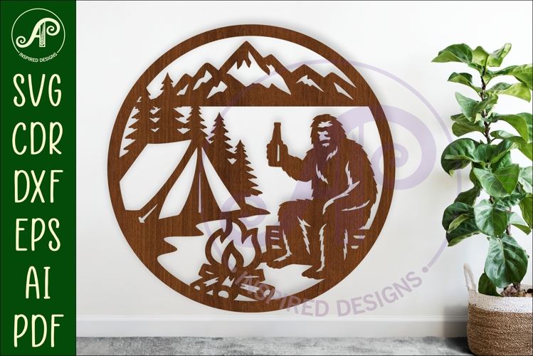 Bigfoot with Beer campsite wall art sign, SVG file