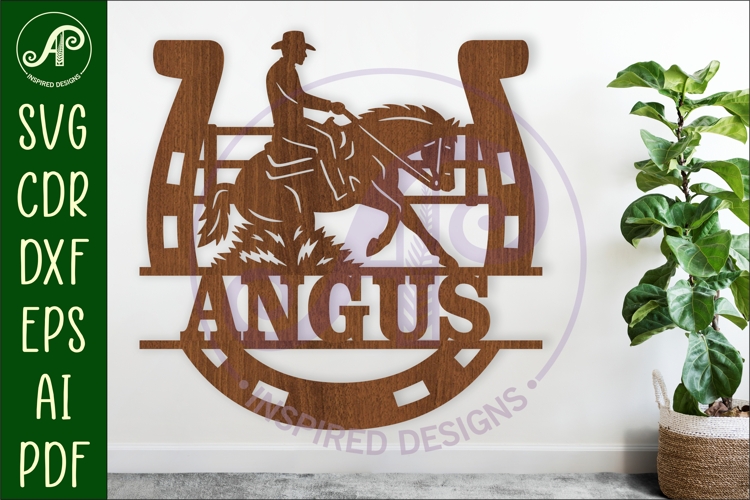 Horse Shoe Reining Name sign svg laser cut template