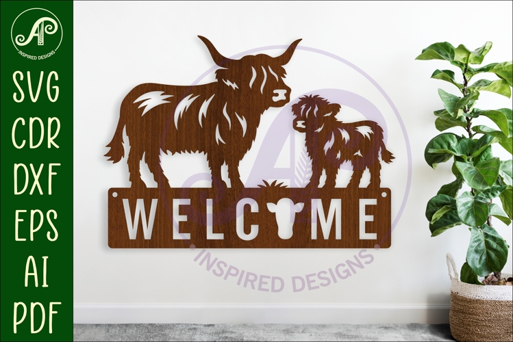 Welcome Highland Cow and calf wall sign