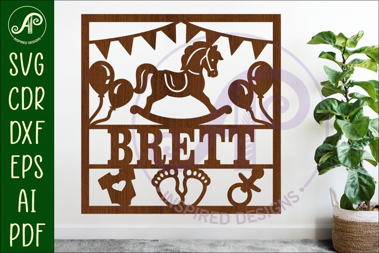 Baby name sign Rocking horse laser cut design or card
