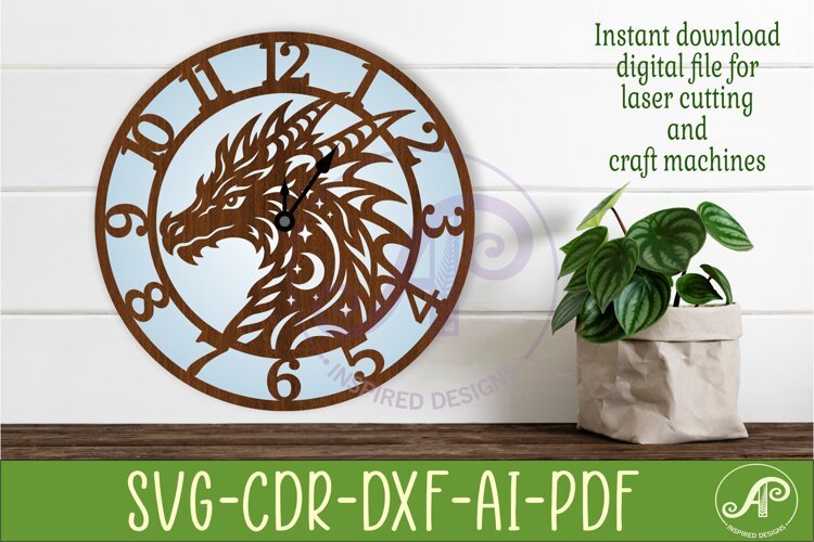 Dragon Clock Laser Cut File, Fantasy Dragon Wall Clock SVG example image 1