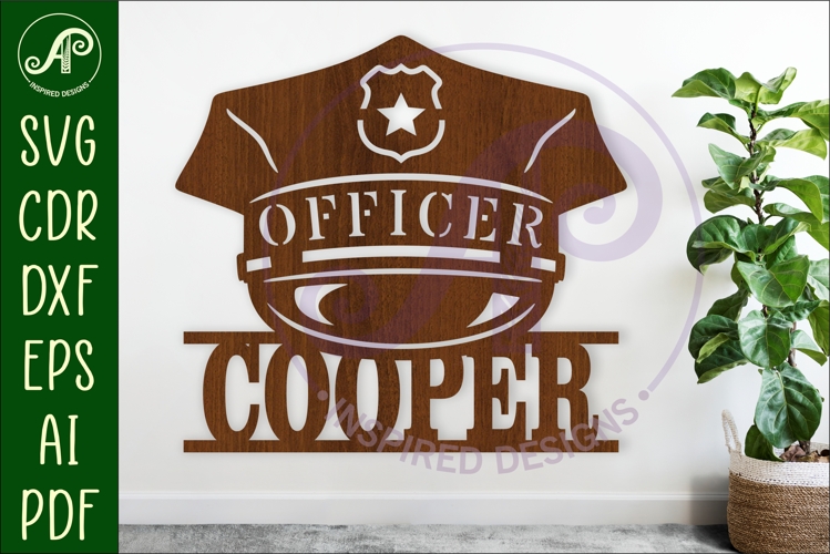 Police hat personalized name sign laser cut