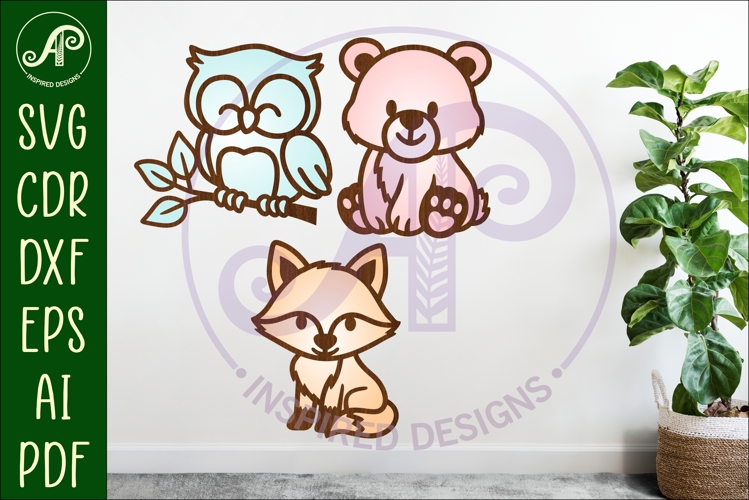 Cute woodland animals, SVG laser cut file d1