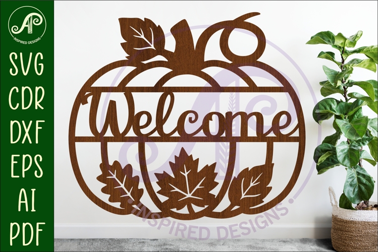 Pumpkin fall welcome wall sign svg laser cut file