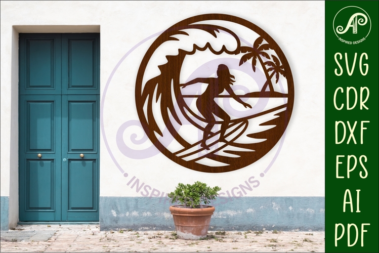 Surfer female wall sign, SVG file. vector sign