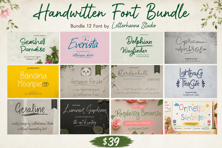 Handwritten Font Bundle - 12 Fonts Bundle