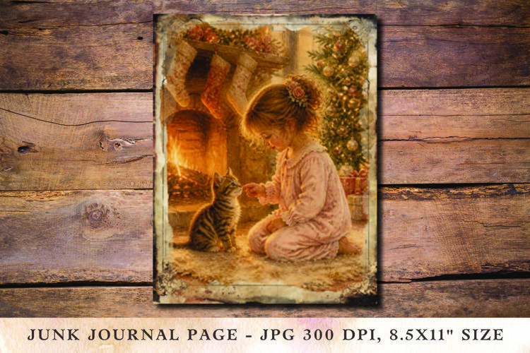 Christmas Junk Journal Pages children cat example image 1