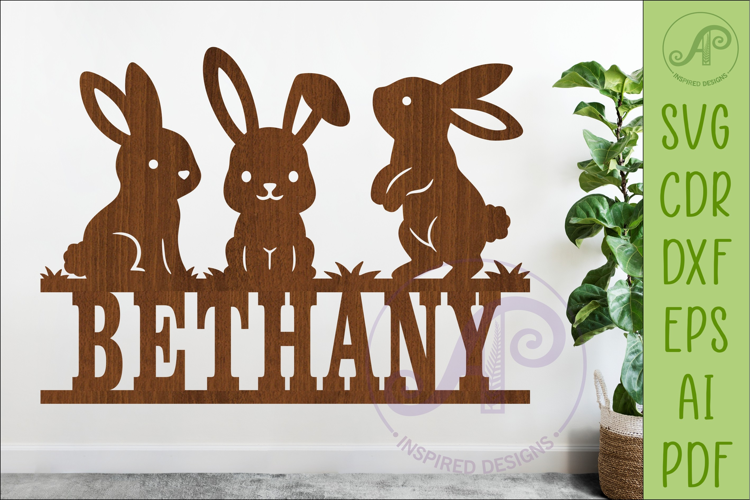 Three Cute Bunnies SVG, Easter Rabbit Laser Cut Spring Decor