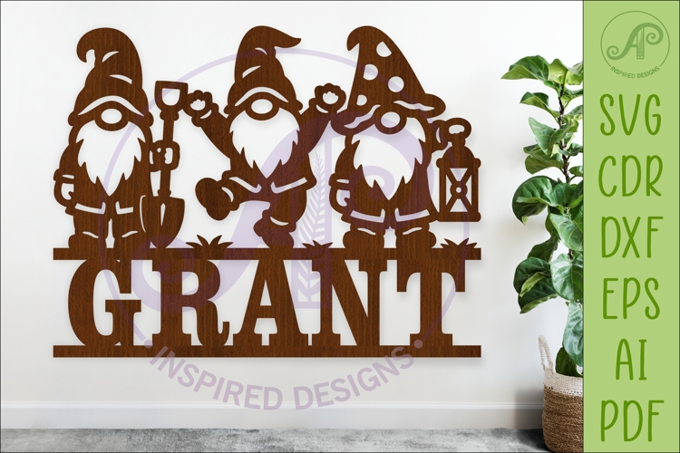 Gnome Family Garden Name Sign SVG, Gardening Gnomes Wall Art
