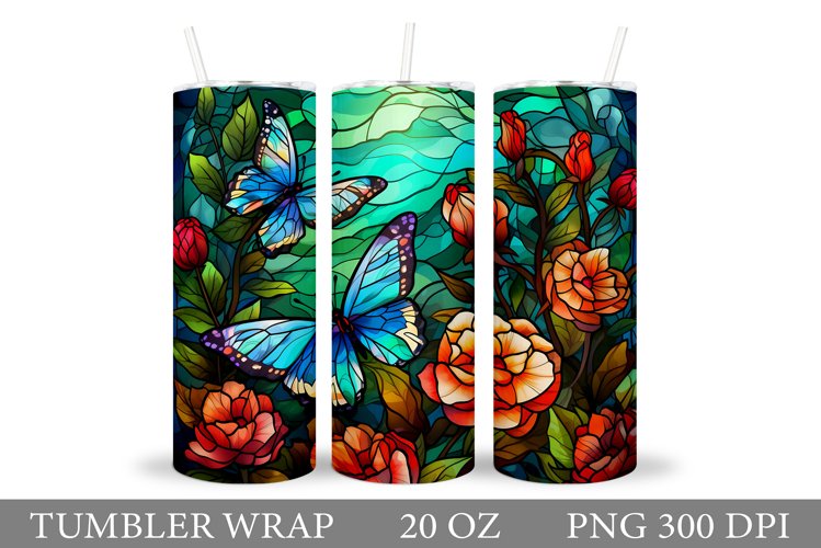 Butterflies Tumbler Design. Stained Glass Butterfly Tumbler