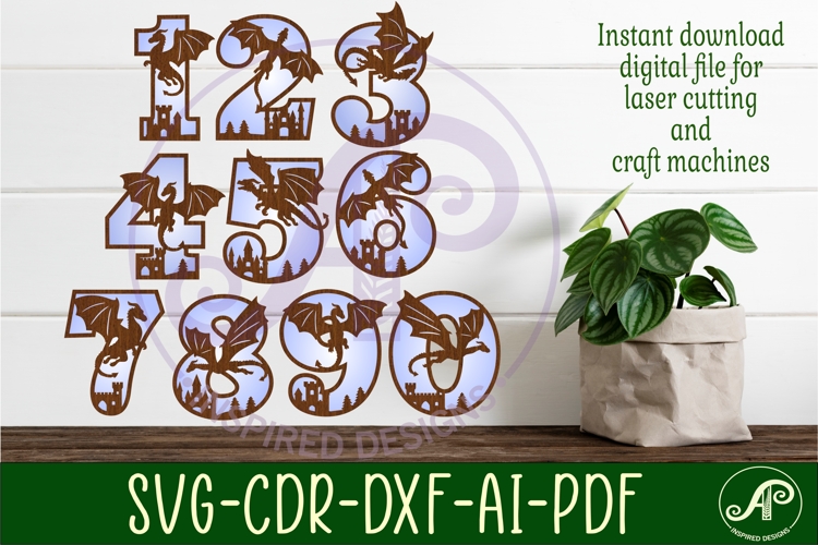 Dragon numbers, Birthday Medieval number for laser cutting