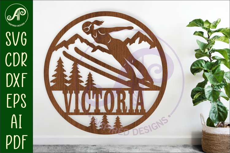 Female Ski Jump wall sign, Skier laser cut sign