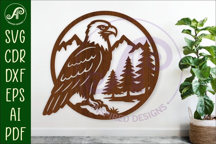 Bald eagle mountain scene wall sign svg laser cut
