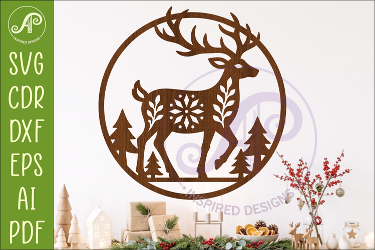 Scandinavian Reindeer SVG, Nordic Christmas Deer Sign laser