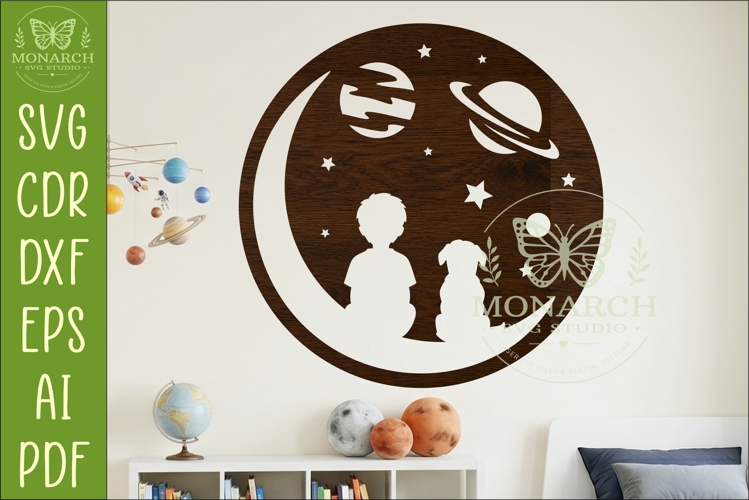 Space Nursery Wall Art SVG | Boy and dog space sign