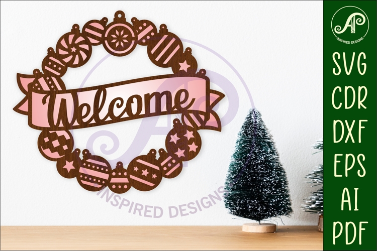 Ornament wreath welcome wall sign svg laser cut file