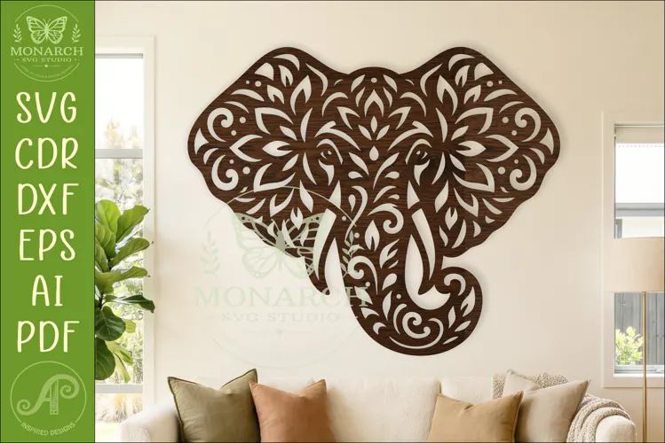 Floral Elephant Laser Cut File, Boho Elephant Wall Art SVG