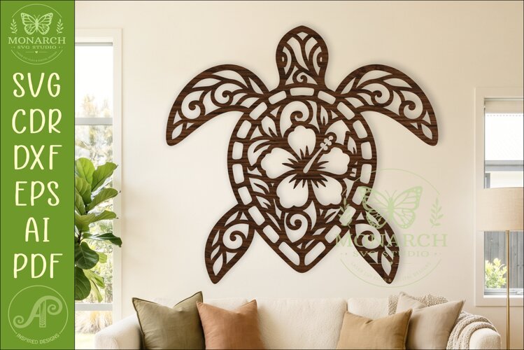 Floral Sea Turtle Wall Art Hibiscus Tropical Coastal Beach example image 1
