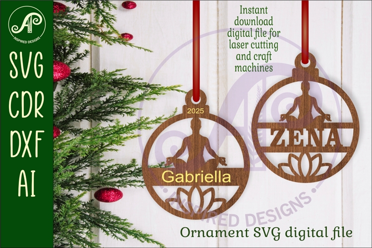 Yoga and lotus flower personalized Christmas Ornament SVG