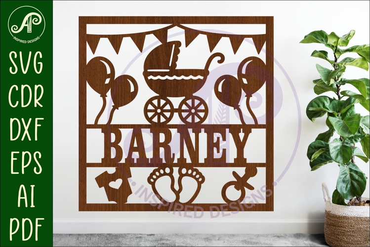 Baby name sign Pram laser cut design or card
