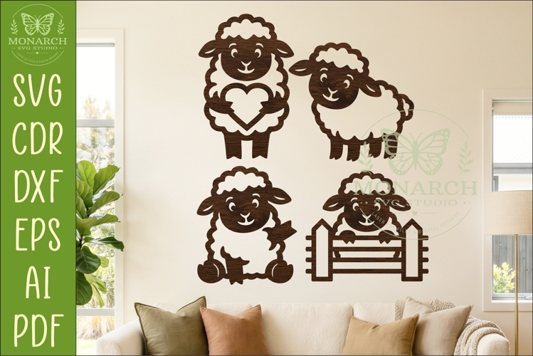 Cute Sheep Silhouettes SVG Farm Animal Laser Cut Files 2