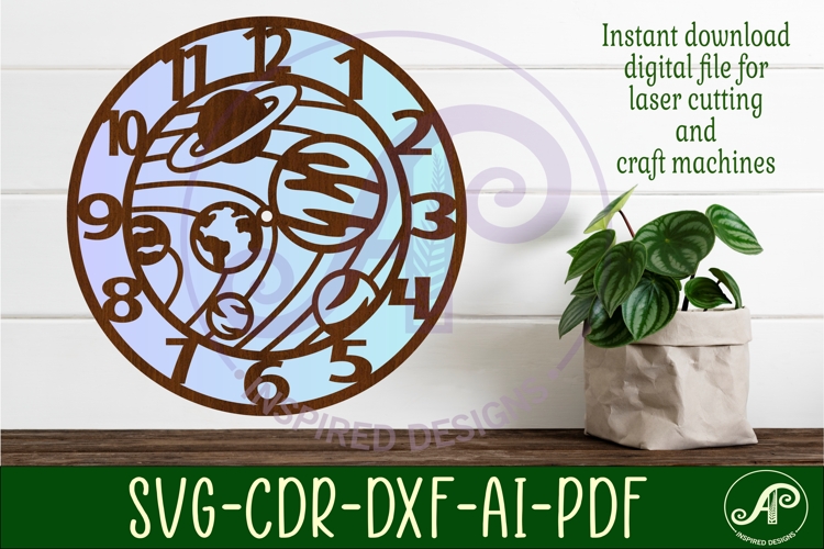 Solar System Clock SVG Space Wall Clock Laser Cut