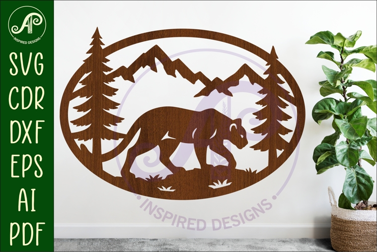 Mountain Lion mountain scene Oval wall sign laser cut file