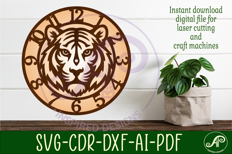 Tiger Clock SVG, Tiger Face Wall Clock Laser Cut File