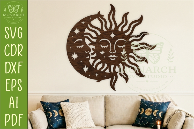 Celestial Sun Moon Wall Art SVG, Boho Moon Phase Laser Cut