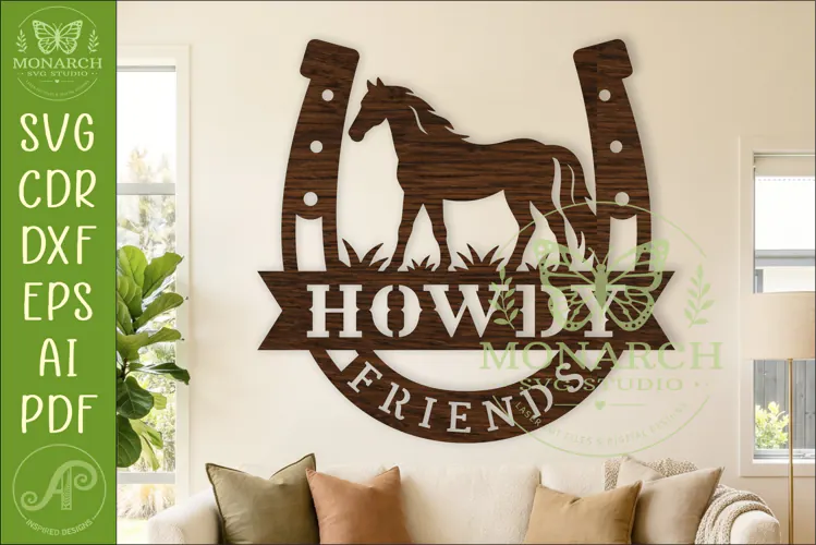 Howdy Friends Horse Sign SVG Western Ranch Decor Horseshoe