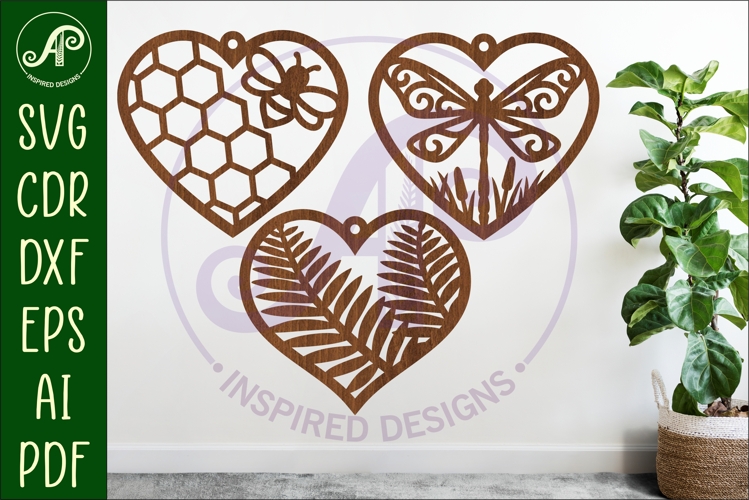 Hanging hearts wall sign, laser cut design 3
