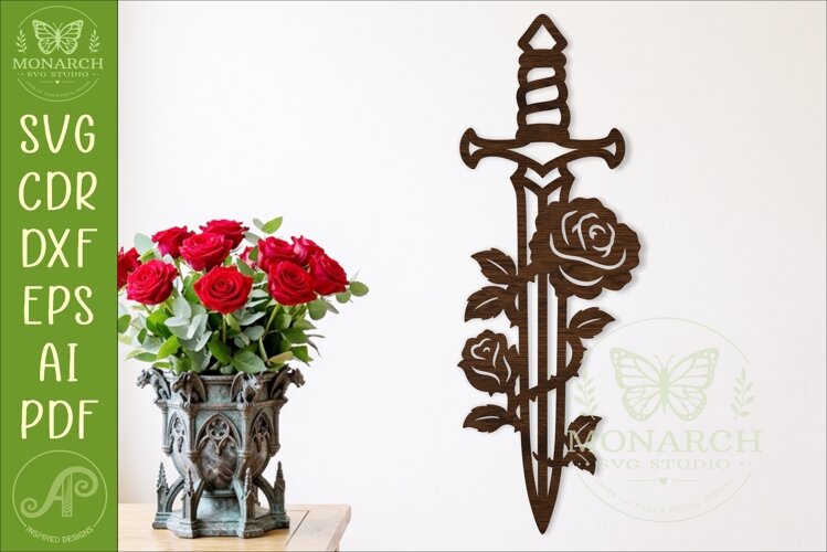 Floral Rose Dagger SVG, Gothic Sword Wall Art, Laser Cut example image 1