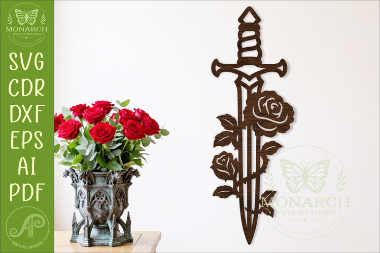Floral Rose Dagger SVG, Gothic Sword Wall Art, Laser Cut