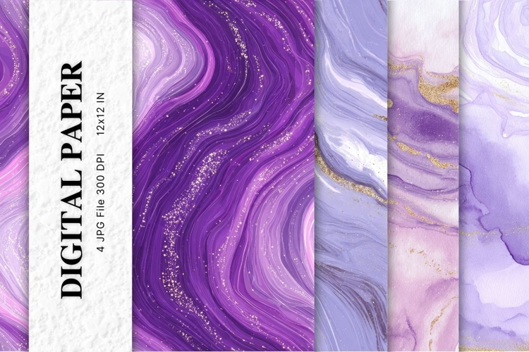 Purple Watercolor Alcohol Ink Background Digital Paper