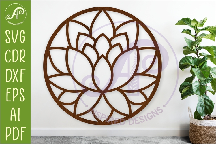 Lotus Flower Wall Art SVG | Round Mandala Laser Cut File