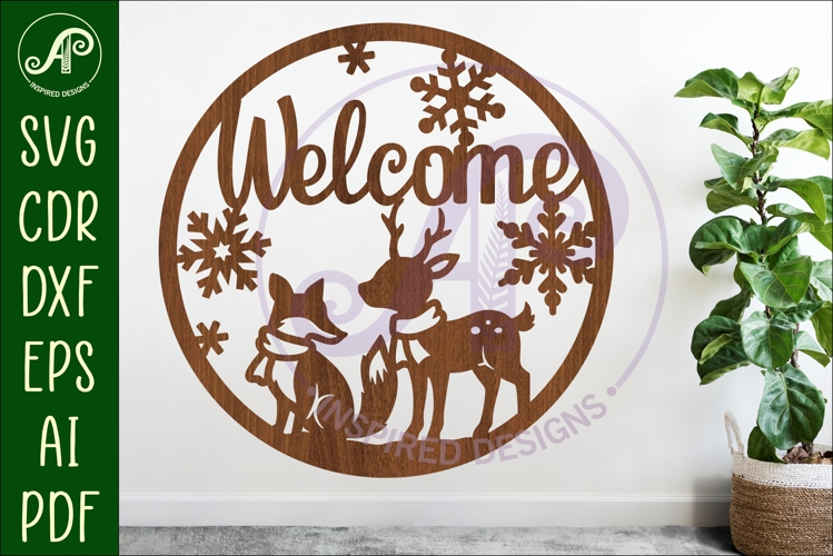 Welcome winter animal wall sign svg laser cut file