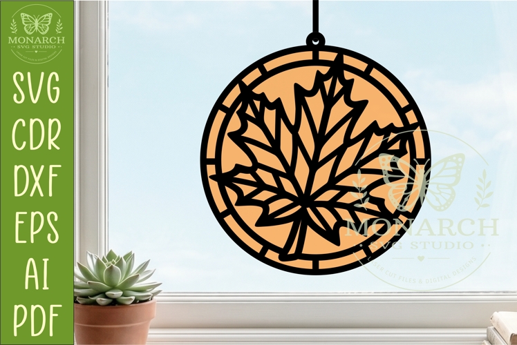 Maple Leaf Suncatcher SVG | Autumn Window Hanger Laser