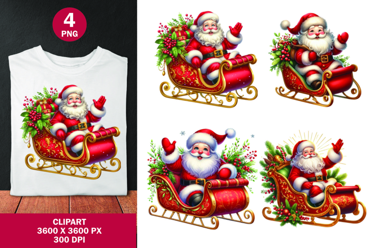watercolor clipart png - santa claus sleigh