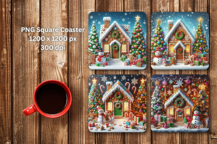 square coaster - gingerbread house christmas