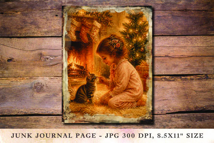 Christmas Junk Journal Pages children cat