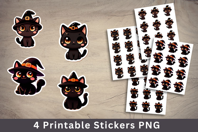 halloween printable sticker - cat witch