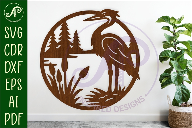Heron bird wall sign svg laser cut file