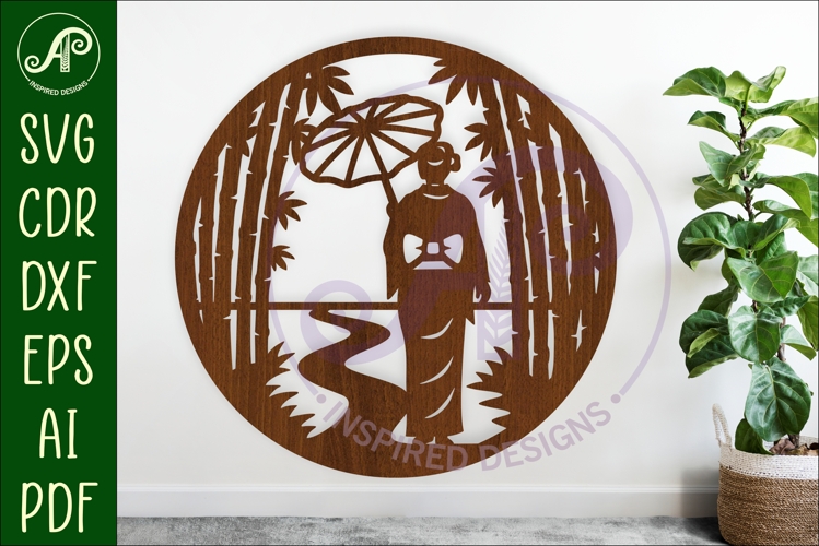 Japanese Bamboo Wall Art SVG | Geisha Garden Laser Cut File